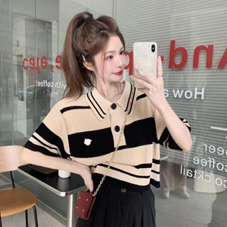 Suxi เสื้อโปโล ลายทาง ทรงหลวม สไตล์วินเทจ เข้ากับทุกการแต่งกาย สําหรับผู้หญิง