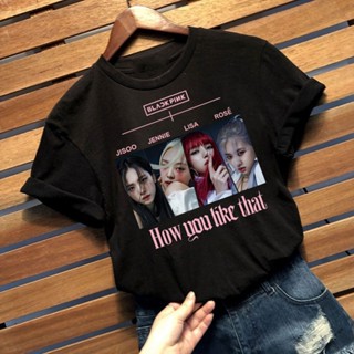 ราคาถูกBLACKPINK เสื้อยืดแขนสั้นพิมพ์ลาย,เสื้อลำลองทรงหลวมสำหรับฤดูร้อน S-5XL