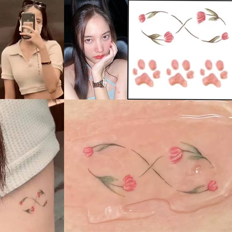 สติกเกอร์รอยสัก ลายอุ้งเท้าสุนัข ดอกทิวลิป ดอกกุหลาบ น่ารัก แฟชั่น อุปกรณ์เสริม
