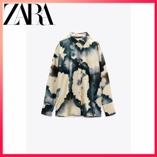 Zara ใหม่ เสื้อเชิ้ต ผ้าซาติน ผ้าไหม มัดย้อม สําหรับผู้หญิง