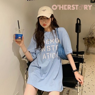 เสื้อยืดแนวสตรีท โอเวอร์ไซส์ พิมพ์ลายตัวอักษรเท่ห์ๆ