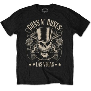 เสื้อยืดแขนสั้น guns n  roses cylinder skull gun las vegas เสื้อยืดลําลองสําหรับผู้ชายแขนสั้นเหมาะกับงานปาร์ตี้ฮาโลวีนS