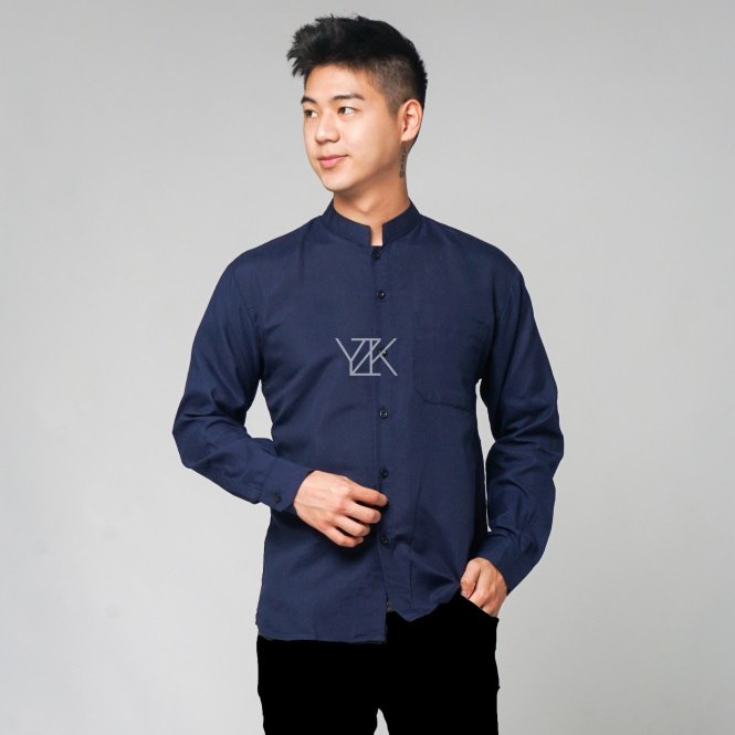 KEMEJA MENS KOKO SHIRT NAVY BLUE PLAIN RV MODEL 2 LONG-SLEEVED FORMAL SHIRT - M ใหม่ล่าสุด TRENDY QU