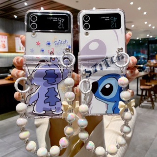 เคสโทรศัพท์มือถือ TPU แบบใส ลายการ์ตูน Stitch น่ารัก พร้อมสายคล้อง สําหรับ Samsung Galaxy Z Flip 4 Z Flip 3 5G