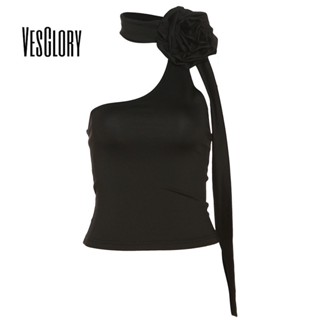 Vesglory เสื้อกล้าม เปิดไหล่ข้างเดียว เปิดหลัง สีพื้น แฟชั่นสําหรับผู้หญิง