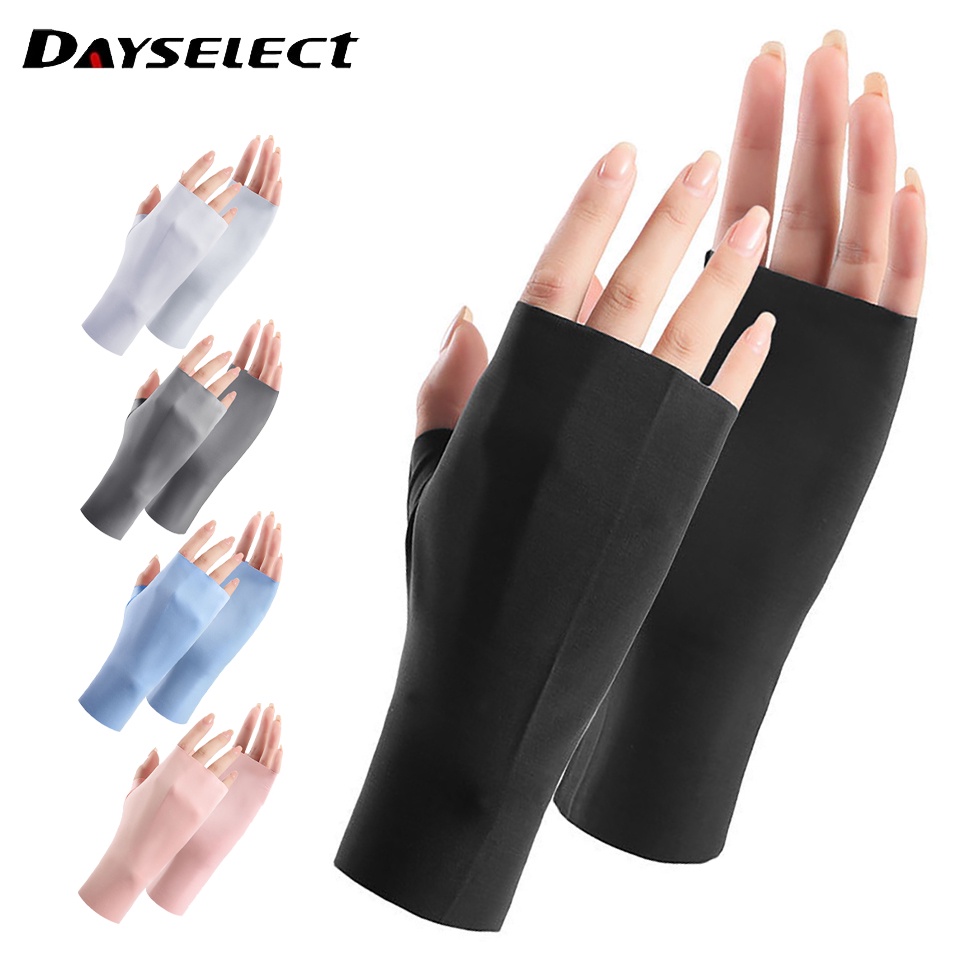 Dayselect ถุงมือผ้าไหมเรยอน ระบายอากาศ กันลื่น ปากแบน ครึ่งนิ้ว กันแดด เหมาะกับเล่นกีฬากลางแจ้ง ขี่จักรยาน สําหรับผู้หญิง