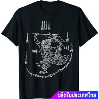 เสื้อยืดผู้ ประเทศไทย หนุมาน พระพุทธเจ้า เทพเจ้าลิง Vintage T Shirt Graphic Tees Tattoo Thai Talisman Hanuman คอกลม แฟชั