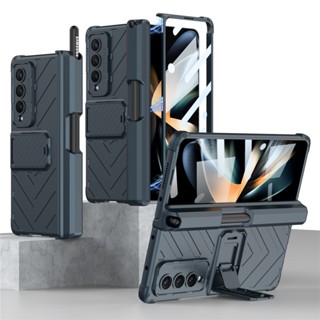 [ปากการวม] เคสโทรศัพท์ Samsung Galaxy Z Fold4 5G พร้อมที่ใส่ปากกา แบบกด, Z Fold 4 Hardcore Armor เคสโทรศัพท์ พร้อมบานพับแม่เหล็ก ป้องกัน, เคสกันกระแทก พร้อมฟิล์ม / ขาตั้ง