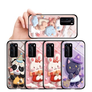 สําหรับ Huawei P10 Plus P10 Lite P20 P30 Pro P30 Lite P20 Pro P40 INS เคสโทรศัพท์ สัตว์น่ารัก กระจกนิรภัย แข็ง เคสมันวาว