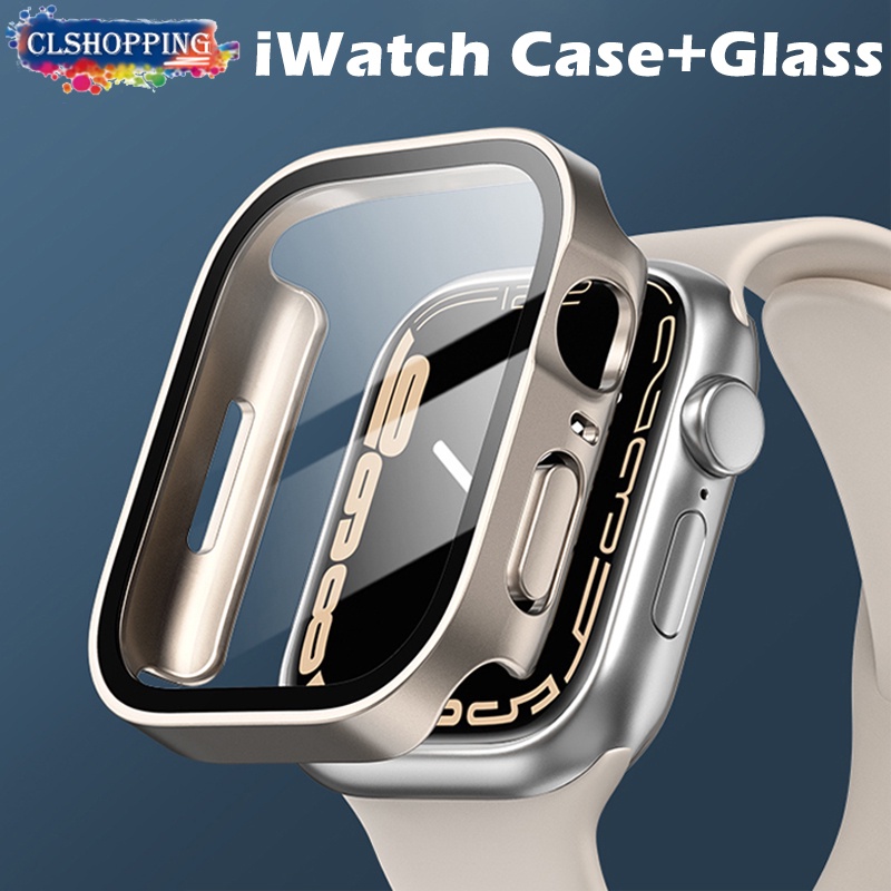 เคสกระจก และเคส ขอบตรง ป้องกันหน้าจอ อุปกรณ์เสริม สําหรับ Apple Watch 8 7 45 มม. 41 มม. ultra 49/44/40 มม. iWatch Series 4 5 SE
