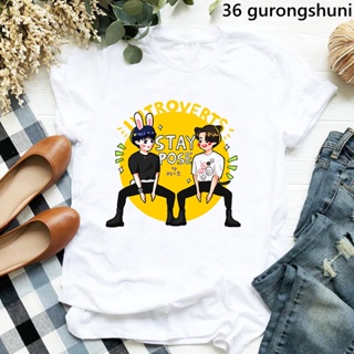 2023 Fashion Kpop T Shirt Femme Rainbow Stray Kids Letter Print Tshirt WomenS Clothing   Music Lover Korean Style _09