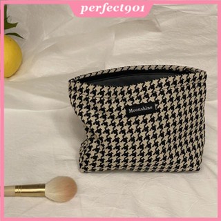 Houndstooth กระเป๋าเครื่องสําอาง จุของได้เยอะ เข้ากับทุกการแต่งกาย แฟชั่นสไตล์เกาหลี สําหรับผู้หญิง