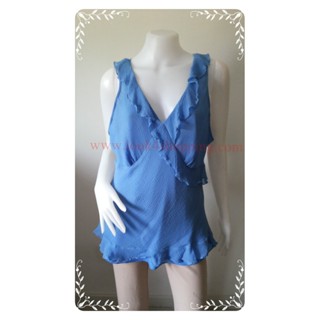 FF000580--เสื้อมือสอง สีฟ้า isaac mizrahi อก 40-45 นิ้ว