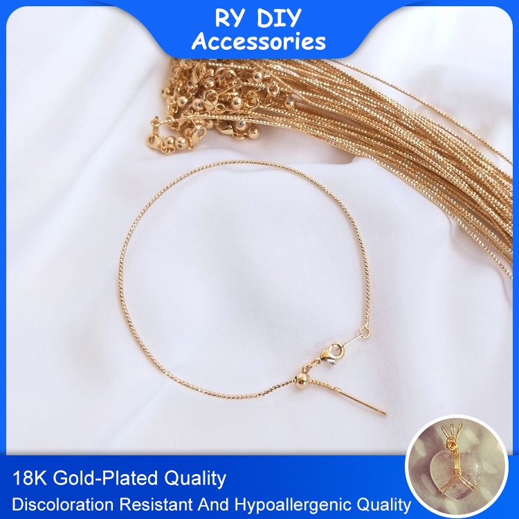 สร้อยข้อมือ กึ่งสําเร็จรูป ชุบทอง 14K ประดับลูกปัด ปรับได้ DIY อุปกรณ์เสริม