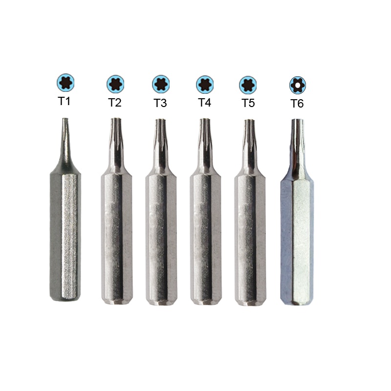 dyx 6pcs CR-V Torx บิตชุด T1,T2,T3,T4,T5, t6 (T6 ความปลอดภัย torx) j_d