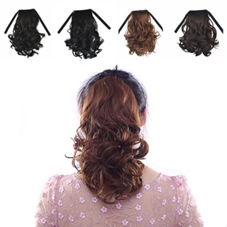 💋แฟชั่นของผู้หญิง Wavy Curly False Ponytail คลิป Hair Extension Hairpiece วิกผม