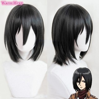 Misscoo Mikasa Ackerman วิกผมสั้น สีดํา ทนความร้อน สําหรับคอสเพลย์