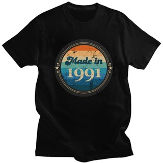 เสื้อยืดไม่ต้องรีด Camiseta Retro Vintage hecha en 1991 para hombre, preencogida Camiseta de algodón, camisetas informal