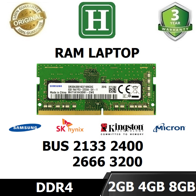 Laptop Ram DDR4 2GB, 4GB, 8GB bus 2133, 2400, 2666, 3200 ของแท้ 3 ปี