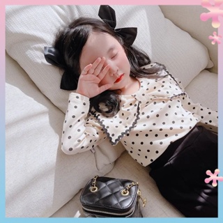 Girls bottoming shirt 2023 Polka Dot Cotton Spring and Autumn New Korean style autumn top girls Western style T-shirt