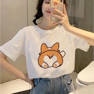 2021 Graphic Tees Shirts Corgi Ass Love T Shirt Dog Women Cartoon Tops Casual Fashion Short-Sleeve_04