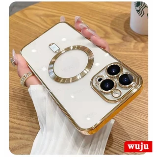 Wuju เคสโทรศัพท์มือถือแบบนิ่ม ใส กันกระแทก พร้อมที่ชาร์จแม่เหล็กไร้สาย หรูหรา สําหรับ iPhone 17 16 15 14 13 12 11 Pro Max Plus Air
