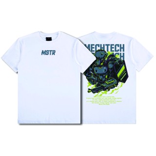 เสื้อยืดสีขาว - MSTR เสื้อยืด/ สี mechtech ด้านหน้าและการออกแบบด้านหลังขนาดพิมพ์ menspopularUnisex