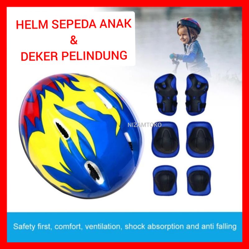 CHILDRENS BIKE HELMET PROTECTIVE HELMET & KNEE & ARM PROTECTOR