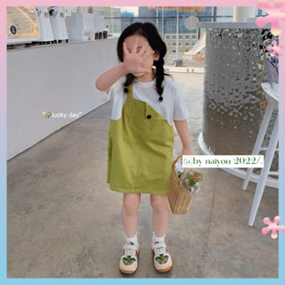 Girls short-sleeved fake two-piece suspender dress 2022 summer new casual fashionable baby dress childrens top