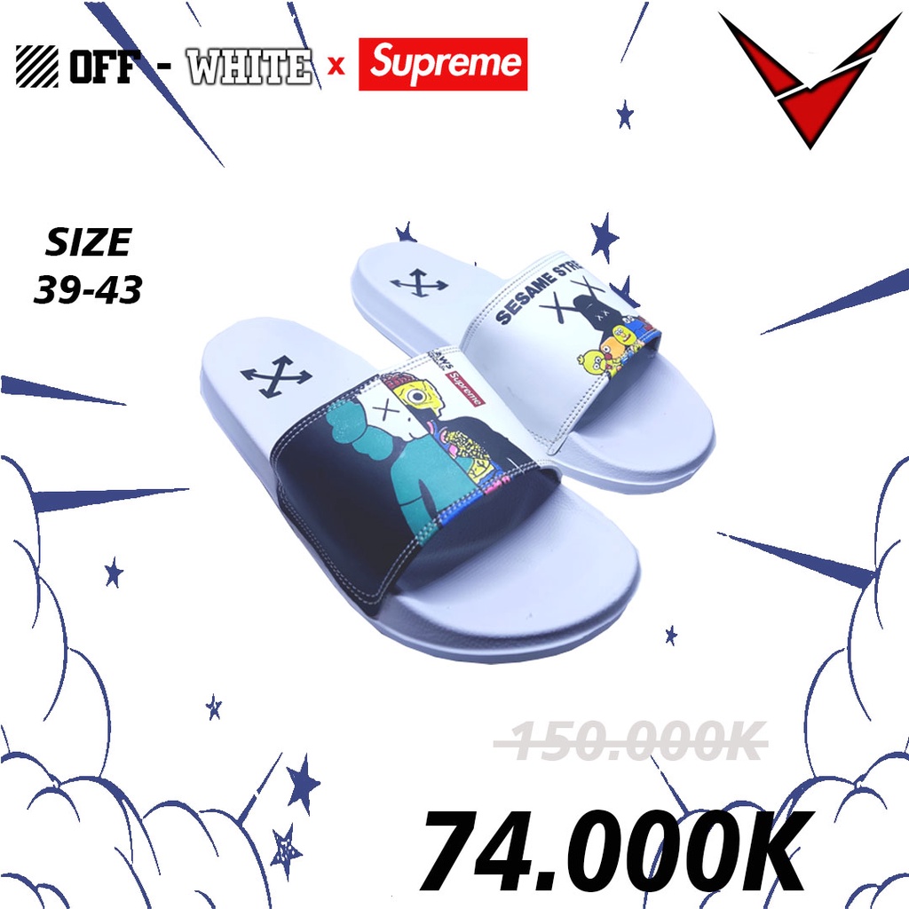 Putih Slip ON รองเท้าแตะ WHITE/OFF WHITE x SUPREME