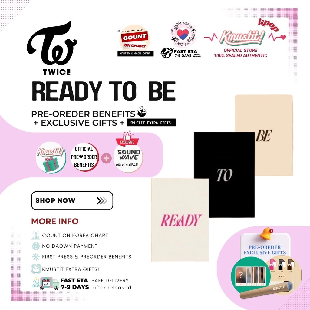 TWICE [ READY TO BE ] mini 12th album + preorder benefits + soundwave POB + rolled poster  ⭐️KMUSTIT  KPOP pre order benefits  free gifts  Ship From Korea