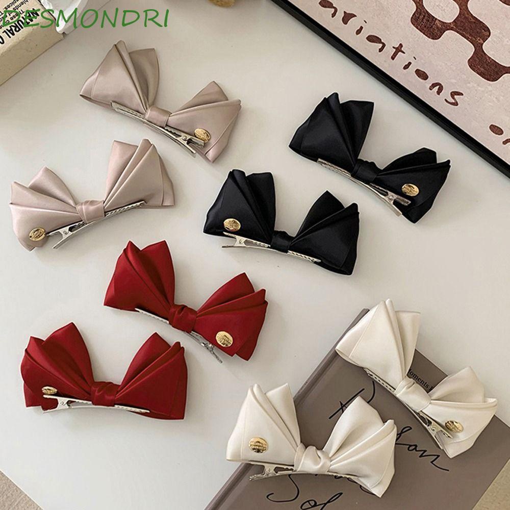 Desmondri กิ๊บติดผม โบ น่ารัก หรูหรา สําหรับผู้หญิง ซาติน หน้าม้า กิ๊บติดผม ปิ่นปักผม ด้านข้าง สําหรับผู้หญิง