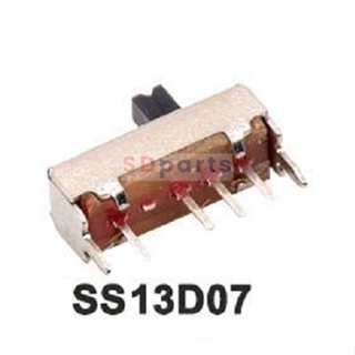 Slide switch สวิทช์ เลื่อน Toggle switch 4 ขา ขนาด 4.3x12.7mm #สวิทช์เลื่อน(4ขา,SS13D07) (1 ตัว)