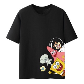  ใหม่เอี่ยมเสื้อยืดแขนสั้น แขนห้าส่วน ทรงหลวม ลาย One Piece SpongeBob แฟชั่นฤดูร้อน สําหรับผู้ชาย และผู้หญิง 2020