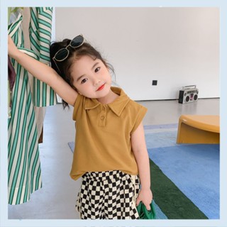 Small and Medium girl baby sleeveless polo shirt Western style top 2022 summer new little girl top base shirt casual