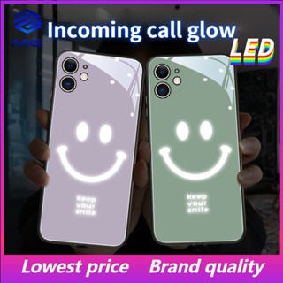 Mg TIKTOK เคสโทรศัพท์มือถือ LED ลายหน้ายิ้ม สีเขียว สีม่วง สําหรับ iPhone 14Promax 14plus 13Promax 12ProMax 7plus 8plus XR XS X XSMAX 11ProMax 11pro