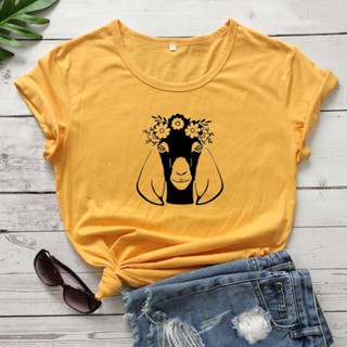 Goat Flower Wreath t Shirt women grunge tees party art tops M603_02