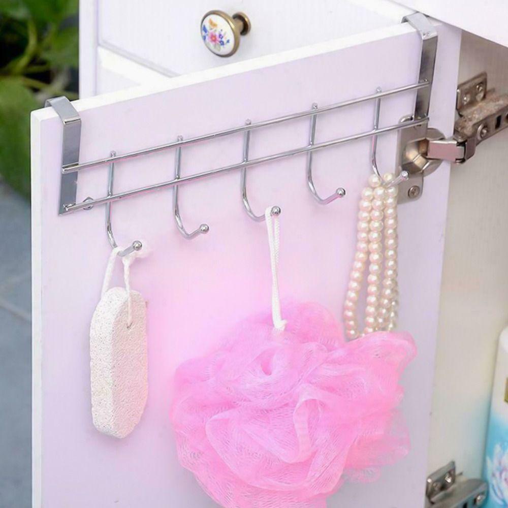 พร้อมส่ง 🔱ตะขอแขวน 🧷ตะขอแขวนในห้องครัว 5 ตะขอ，ขอเกี่ยวประตูสแตนเลส ไม่ต้องเจาะรู - รูปที่ 3