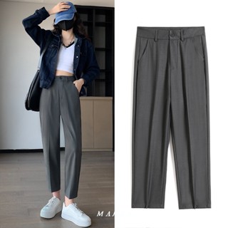 MANSA black gray straight leg pants กางเกง กางเกงขายาว กางเกงขาตรงผู้หญิง