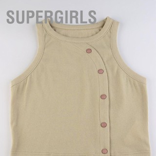 Supergirls ผู้หญิง เสื้อกล้าม คอกลม ลําลอง สีพื้น สลิมฟิต เสื้อถัก แขนกุด พร้อมตัวยึดสแน็ป