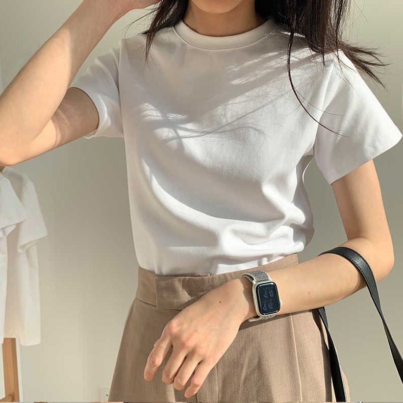 NZN เสื้อยืดแขนสั้นสีทึบฤดูใบไม้ผลิ/ฤดูร้อนสําหรับผู้หญิง