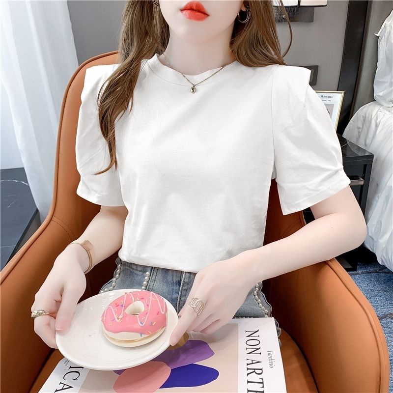 เสื้อยืดแขนสั้น คอกลม ผ้าฝ้าย เข้ารูป เข้ากับทุกการแต่งกาย แฟชั่นฤดูร้อน สําหรับผู้หญิง 2023