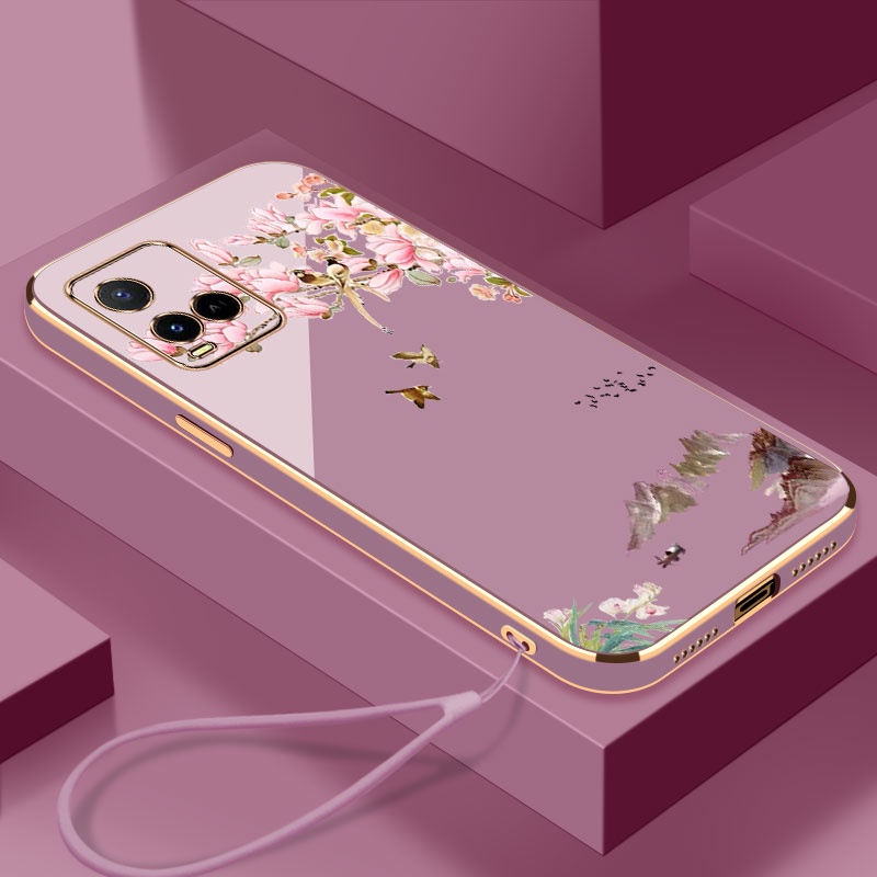 ปลอก VIVO Y21 2021 Y33S Y21S 4G Y21T Y33T Y21A Y21G Y02 เคสโทรศัพท์นกภูมิทัศน์ไฟฟ้าบางเฉียบป้องกันกรณีตรงขอบกันกระแทกล่าสุดเคสโทรศัพท์แบบนิ่ม