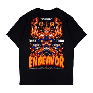 เสื้อยืดแขนสั้นเสื้อยืด พิมพ์ลายอนิเมะ Boku No Hero Academia ENDEAVOR สีดํา สําหรับผู้ชายS-5XL