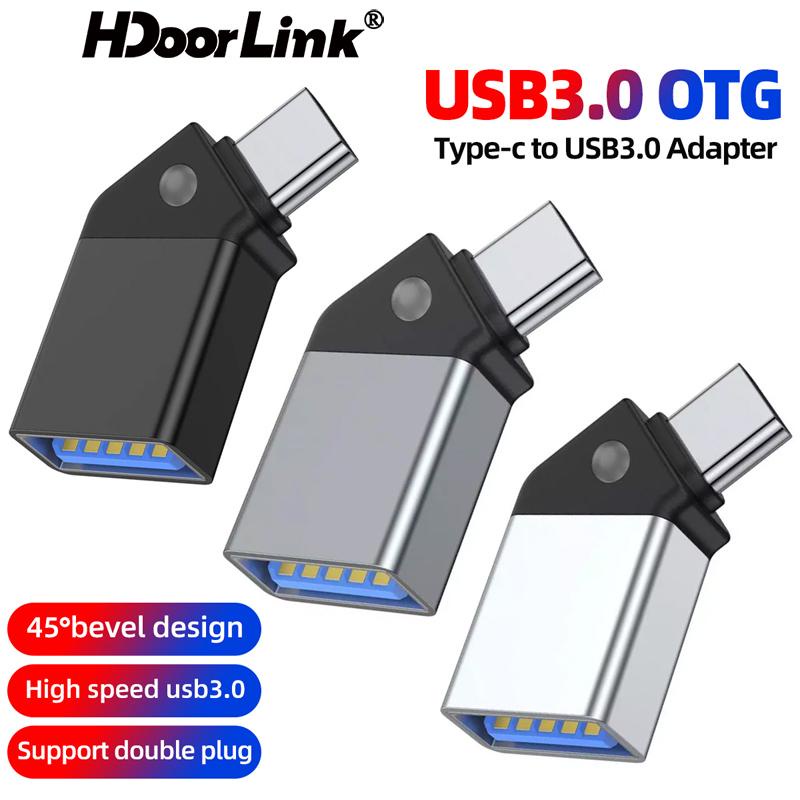 Hdoorlink 45° อะแดปเตอร์แปลง Type-c เป็น USB 3.0 OTG Micro ตัวผู้ เป็น USB ตัวเมีย สําหรับแฟลชไดรฟ์ 
