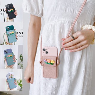 เคสโทรศัพท์มือถือหนัง ซิลิโคน ลายดอกไม้น่ารัก พร้อมกระเป๋าสตางค์ และสายคล้องคอ สําหรับ Realme Q3 2 Pro Q3i C2 C11 C20 C20A C15 C21Y C25Y GT NEO 2 GT2 Master U1