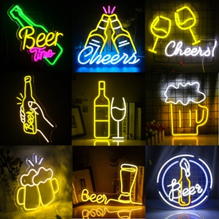 โคมไฟนีออน Led รูปเวลาเบียร์ พอร์ต USB สําหรับตกแต่งห้องนอน ร้านอาหาร บาร์ โรงแรม