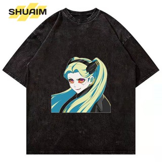 SHUAIM Men Anime Harajuku Washed Streetwear Summer T Shirt Hip Hop Cotton Cyberpunk Edgerunners Prin_12