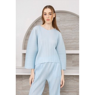 2MUAY PLEAT เสื้อผู้หญิง เสื้อพลีทคุณภาพ รุ่น GJO3221 12สี FREE SIZE LONG SLEEVE V NECK PLEAT TOP