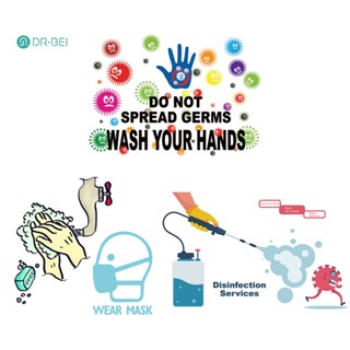 Dr BEI สติกเกอร์โปสเตอร์ ลาย Do Not Spread Germs Wash Hands สําหรับติดตกแต่งผนัง กระจก หน้าต่าง 3 ชิ้น